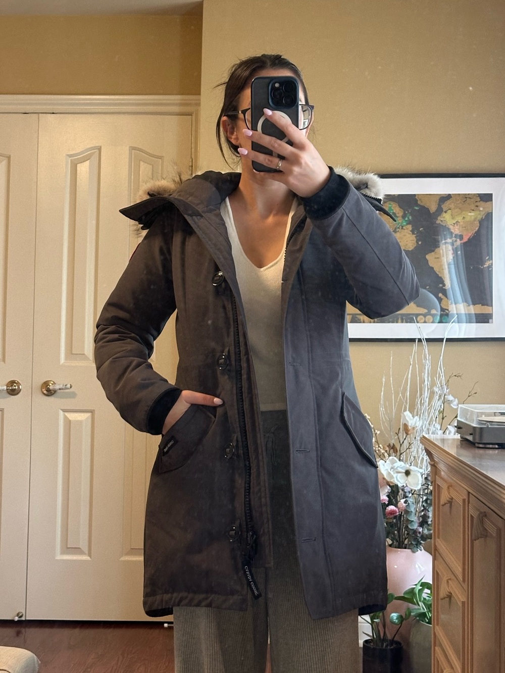 Canada Goose Gray Women's Parka with Coyote Fur Hood